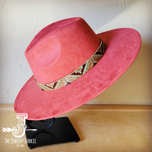 Boho Western hat with genuine leather hat band feathers and turquoise