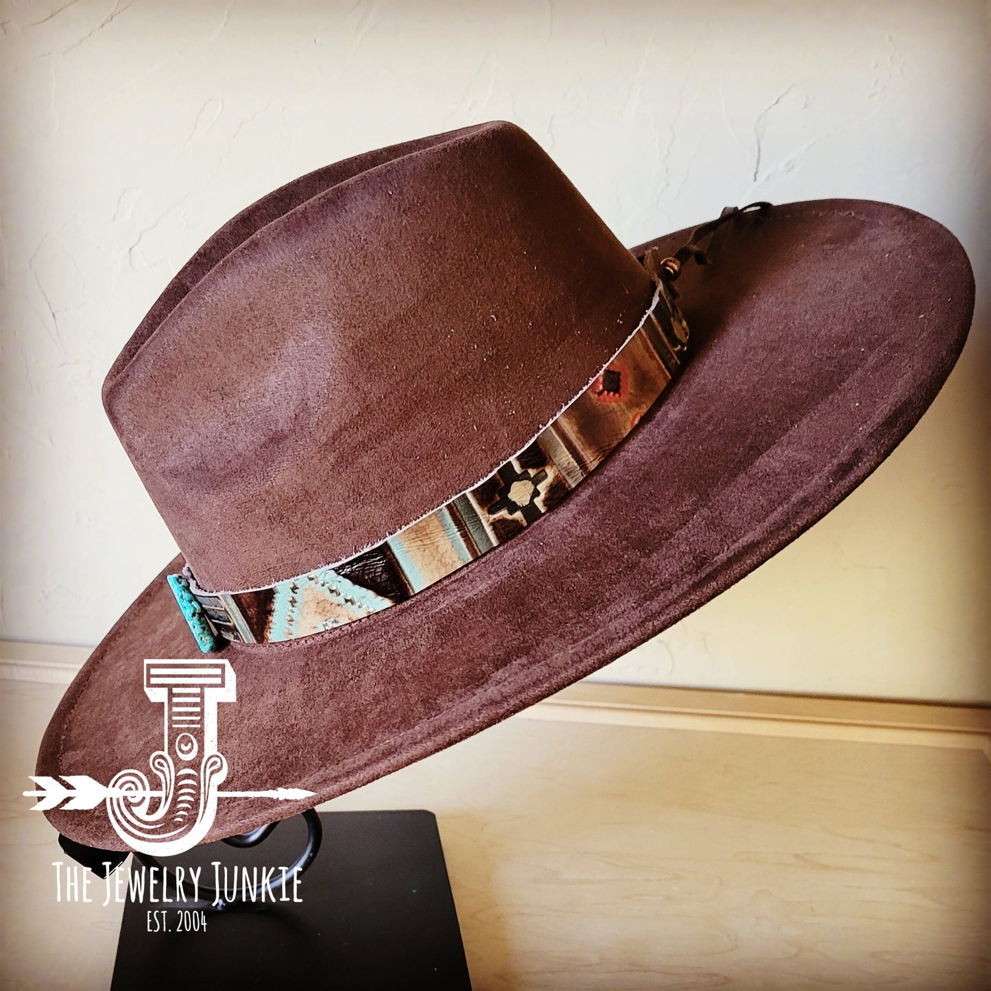 Boho Western hat with genuine leather hat band and Turquoise stone