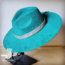 Boho Western hat with genuine leather hat band feathers and turquoise