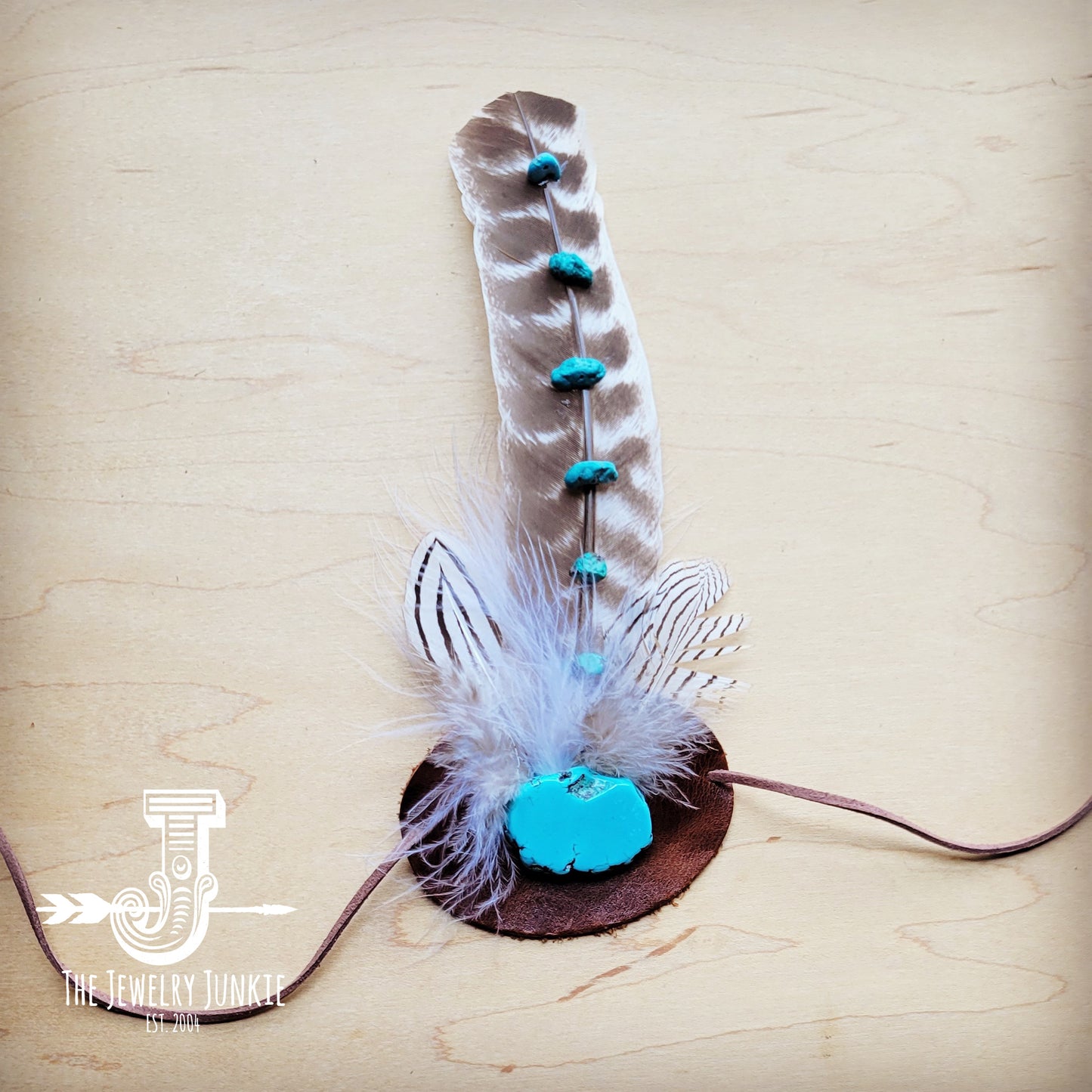 Turquoise Accent Turkey Feather & Leather Hat Band Only 952d