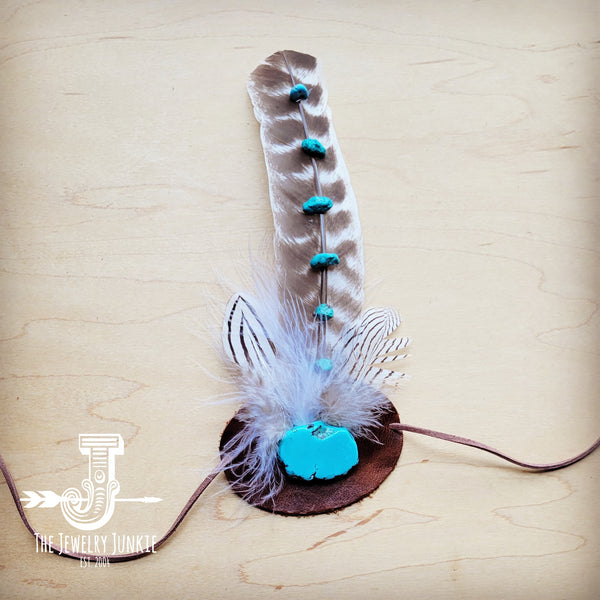 Turquoise Accent Turkey Feather & Leather Hat Band Only 952d