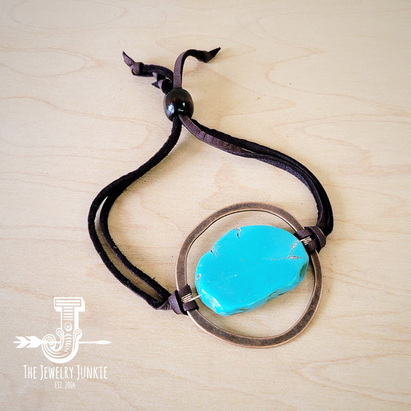 Turquoise Bracelet w/ Stone Slab & Adjustable Ties (010i)