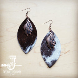 Black & White Leather Hide Earrings w/ Indian