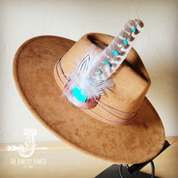 Turquoise Accent Turkey Feather Hat Band + Choice of Hat 986j