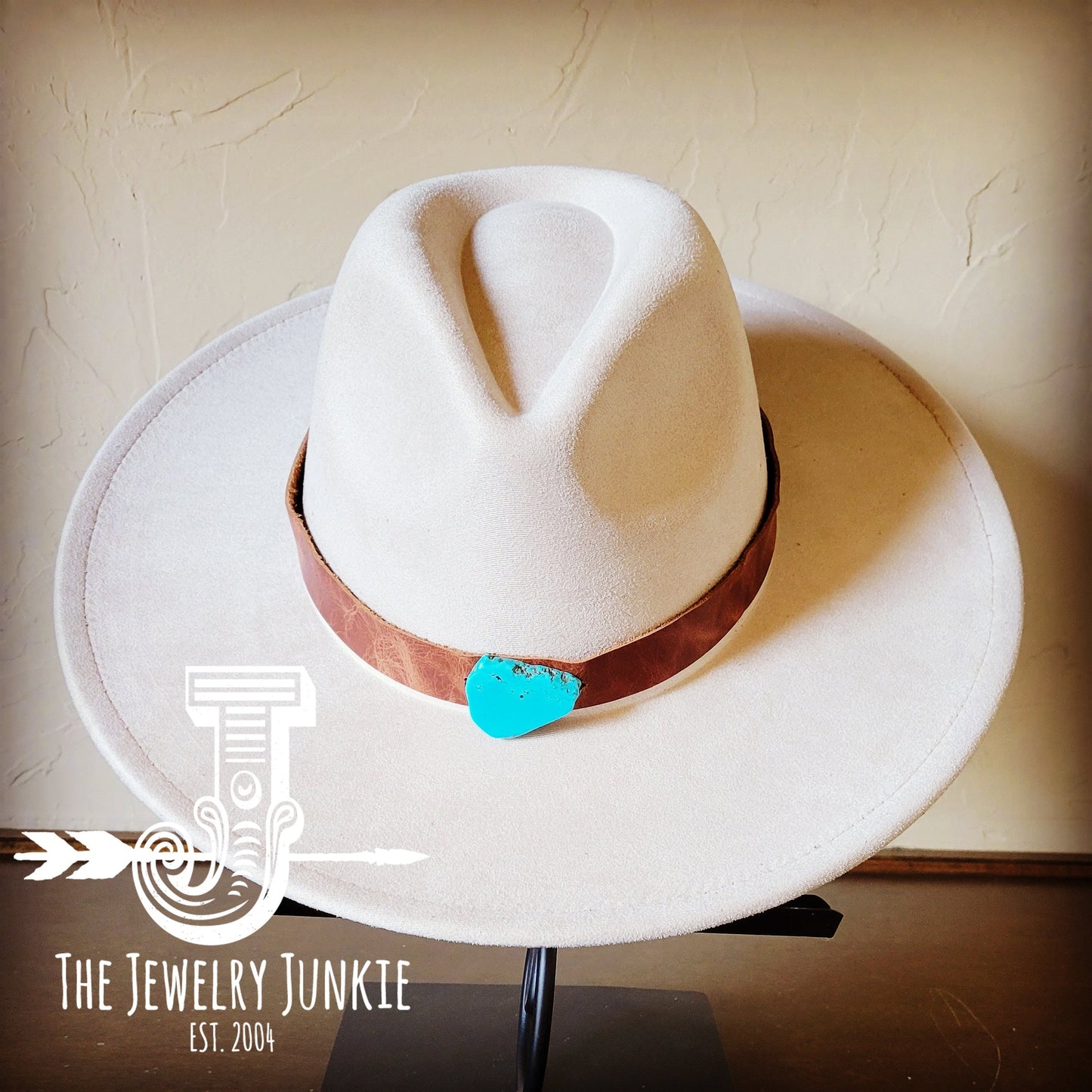 Boho Western hat with genuine leather hat band and Turquoise stone