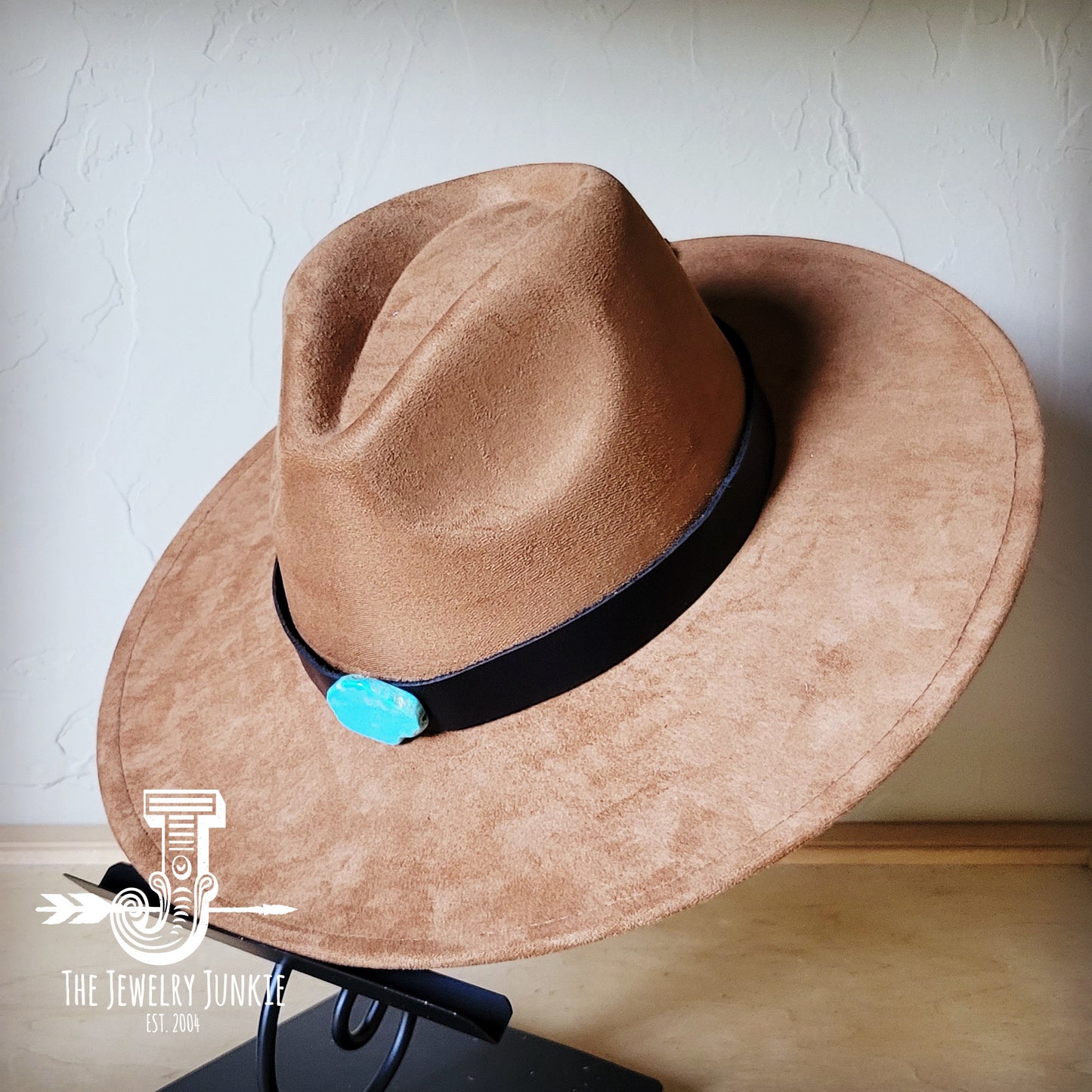 Black Leather Hat Band w/ Turquoise Slab + Choice of Boho Hat