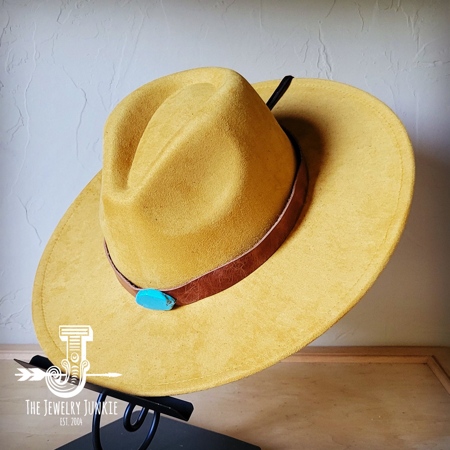 Boho Western hat with genuine leather hat band and Turquoise stone