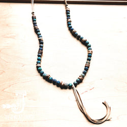 Frosted African Turquoise Necklace with Wood Beads and Leather Tassel