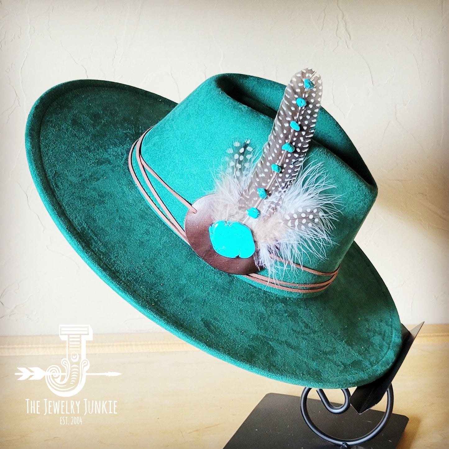 Turquoise Accent Guinea Feather Hat Band + Choice of Hat 986i