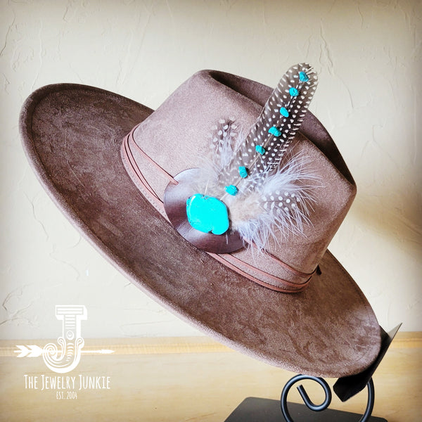 Turquoise Accent Guinea Feather Hat Band + Choice of Hat 986i