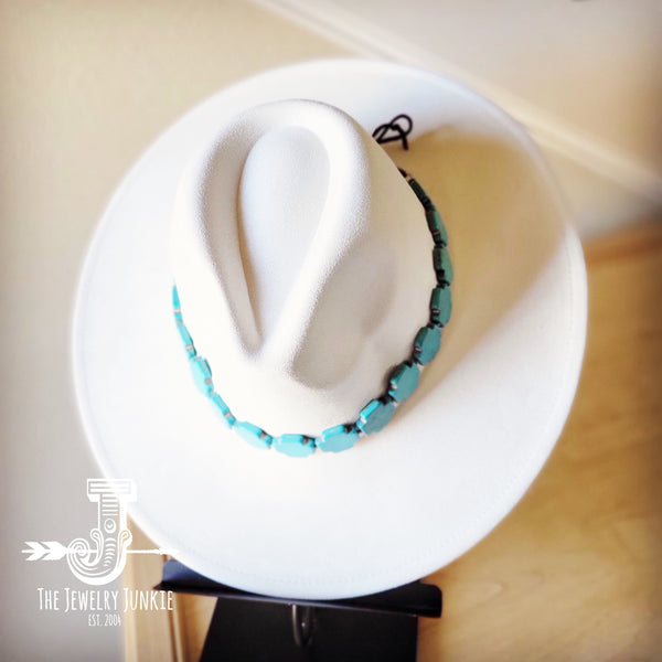 Turquoise Cross Beaded Hat Band+Hat 986k