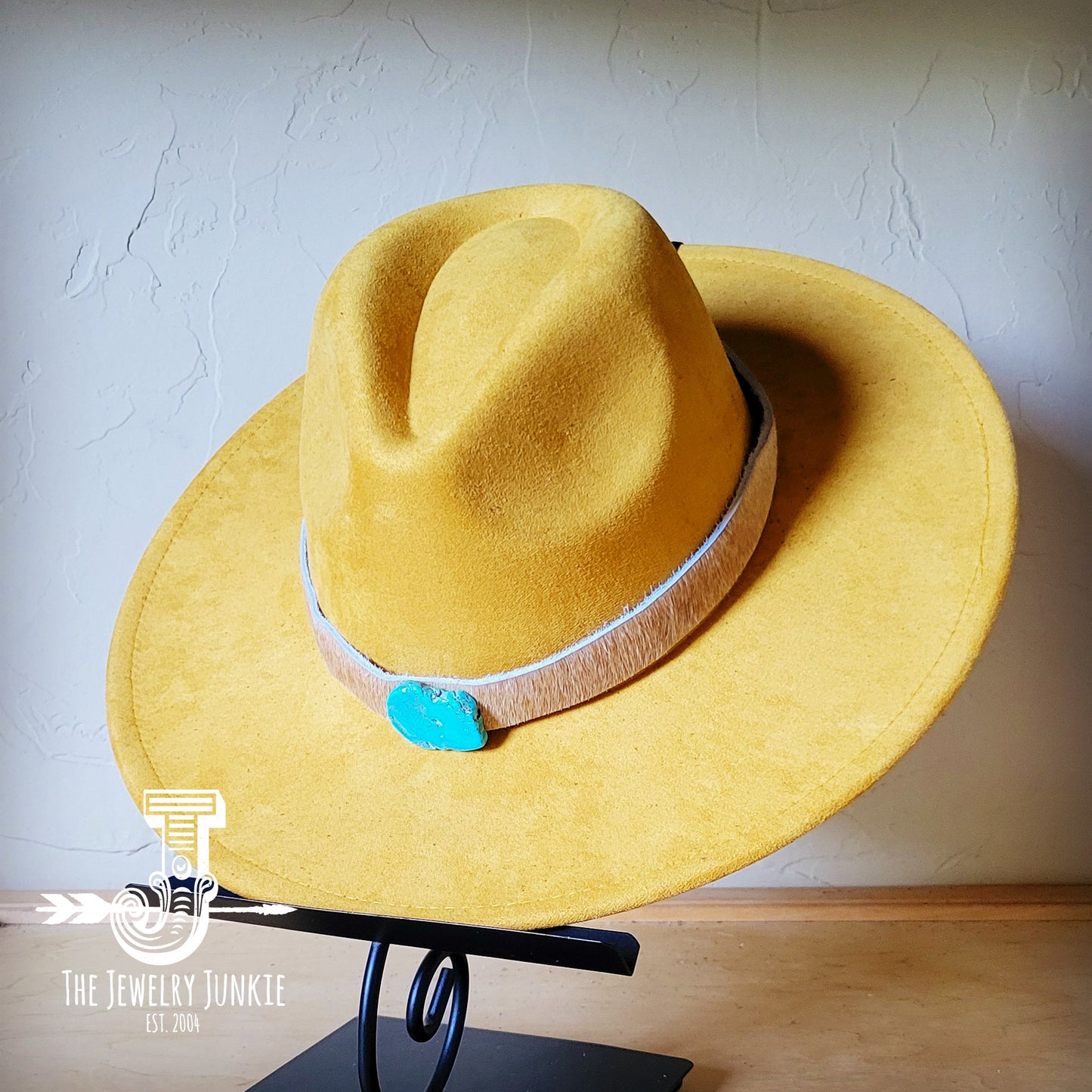 Boho Western hat with genuine leather hat band and Turquoise stone