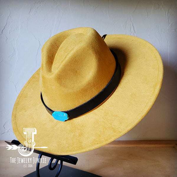 Black Leather Hat Band w/ Turquoise Slab + Choice of Boho Hat