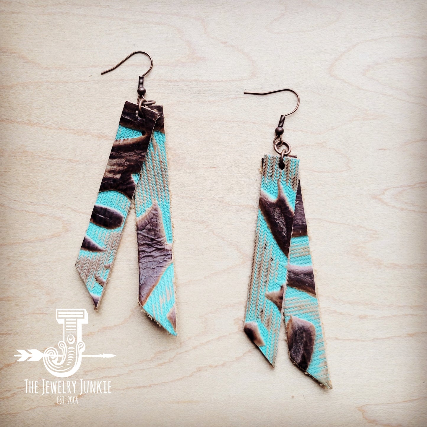 **Leather Rectangle Earrings in Turquoise Laredo 204i