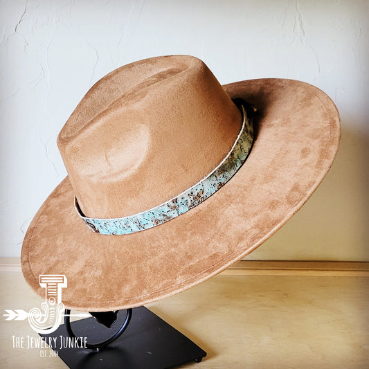 Boho Western hat with genuine leather hat band feathers and turquoise