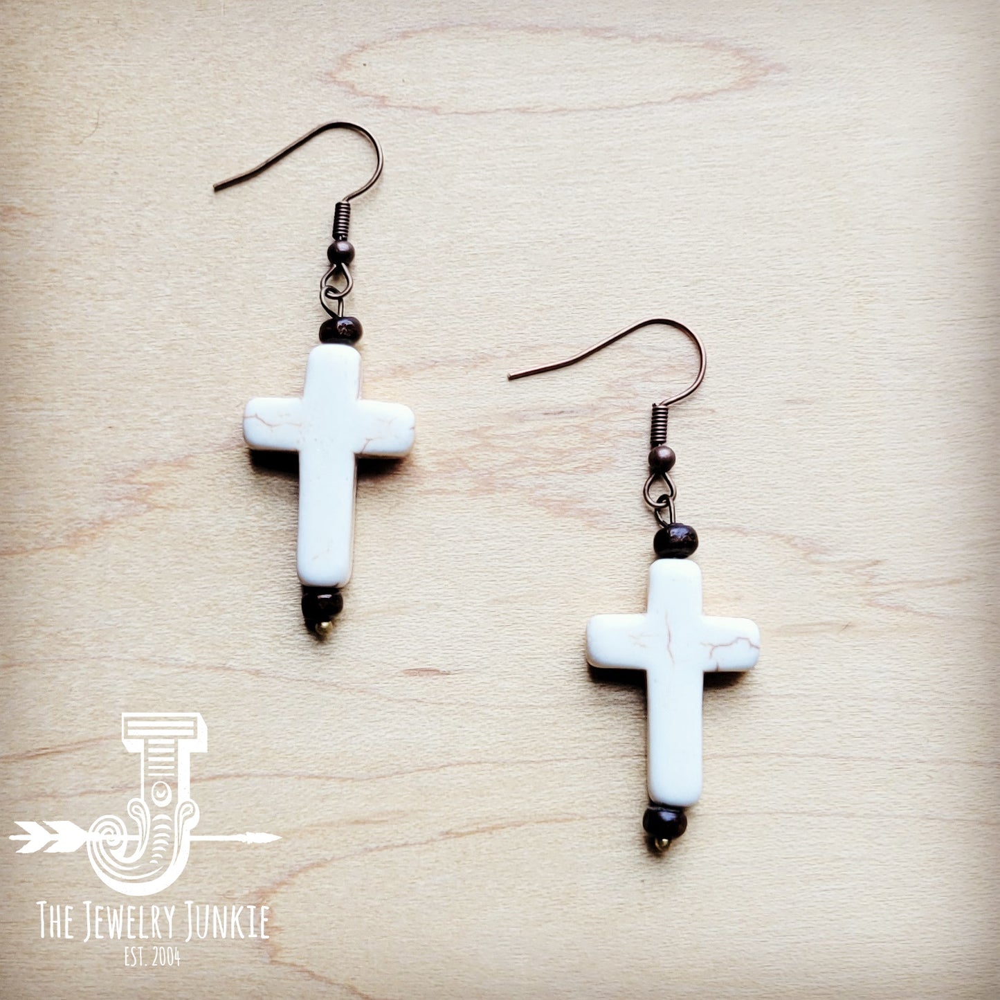 White Turquoise Cross Earrings