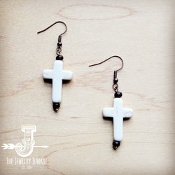 White Turquoise Cross Earrings