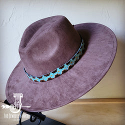 Boho Western hat with genuine leather hat band feathers and turquoise