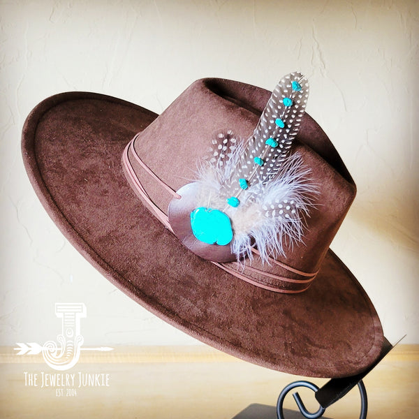 Turquoise Accent Guinea Feather Hat Band + Choice of Hat 986i