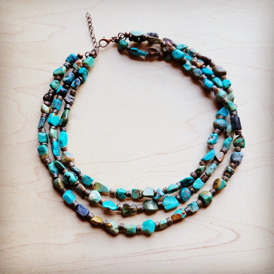 Genuine HuBei Turquoise & Wood Triple Strand Necklace 259s