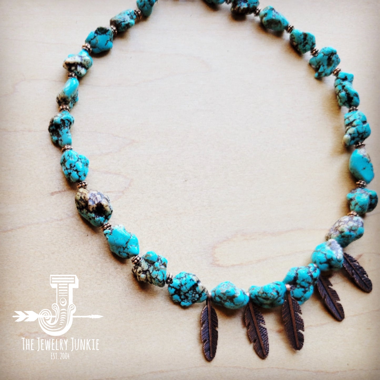 Blue Turquoise Collar Necklace w/ Feather Pendants 259m