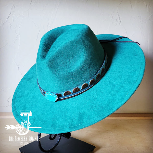 Boho Western hat with genuine leather hat band and Turquoise stone