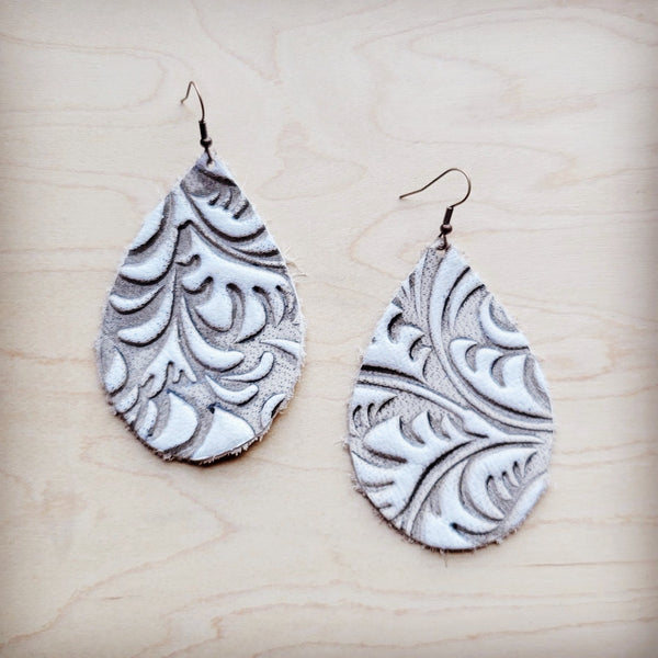 Leather Teardrop Earring-Sandy White Floral 224x