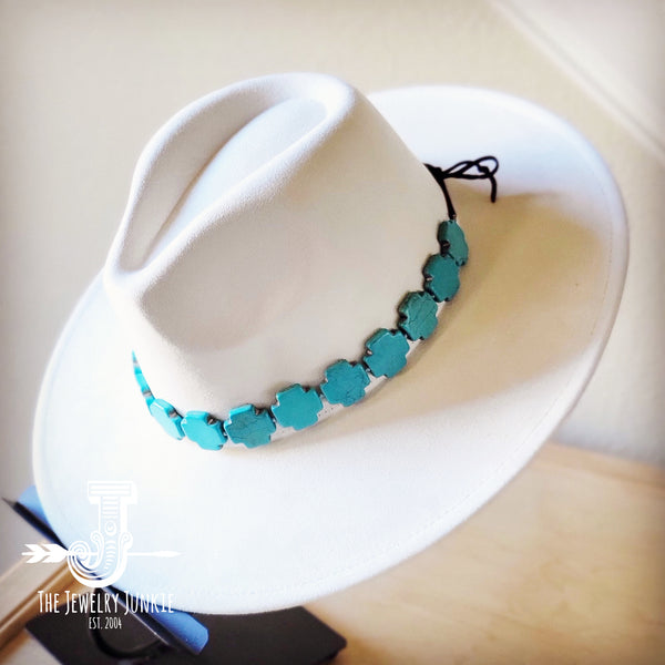 Turquoise Cross Beaded Hat Band+Hat 986k