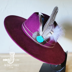 Boho Western hat with genuine leather hat band feathers and turquoise