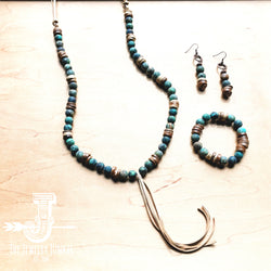 Frosted African Turquoise and Wood Earrings