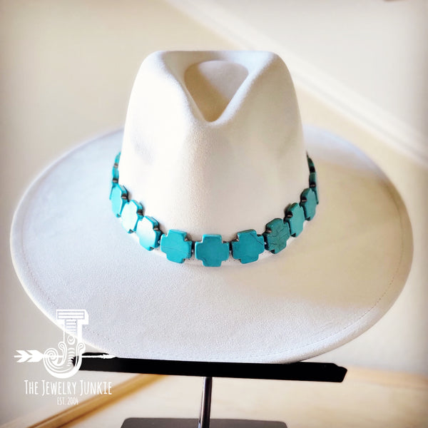 Turquoise Cross Beaded Hat Band+Hat 986k