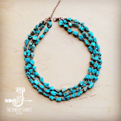 Triple Strand Blue Turquoise & Wood Collar Necklace 259f