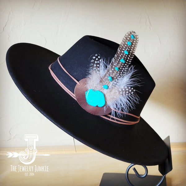 Turquoise Accent Guinea Feather Hat Band + Choice of Hat 986i