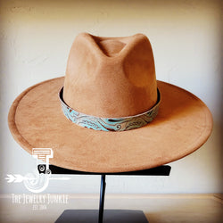 Boho Western hat with genuine leather hat band feathers and turquoise