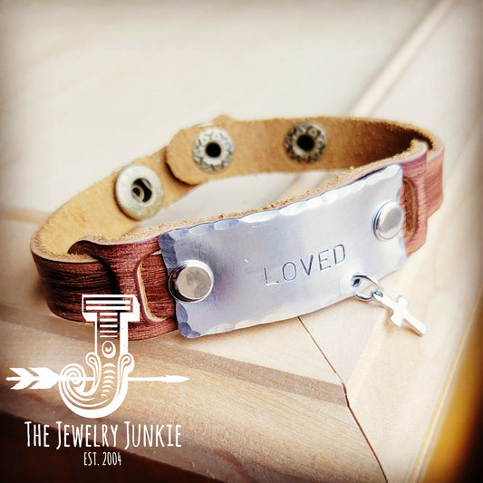 **Hand Stamped Genuine Leather Cuff Bracelet 013r