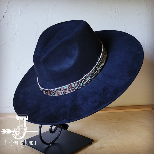 Boho Western hat with genuine leather hat band feathers and turquoise