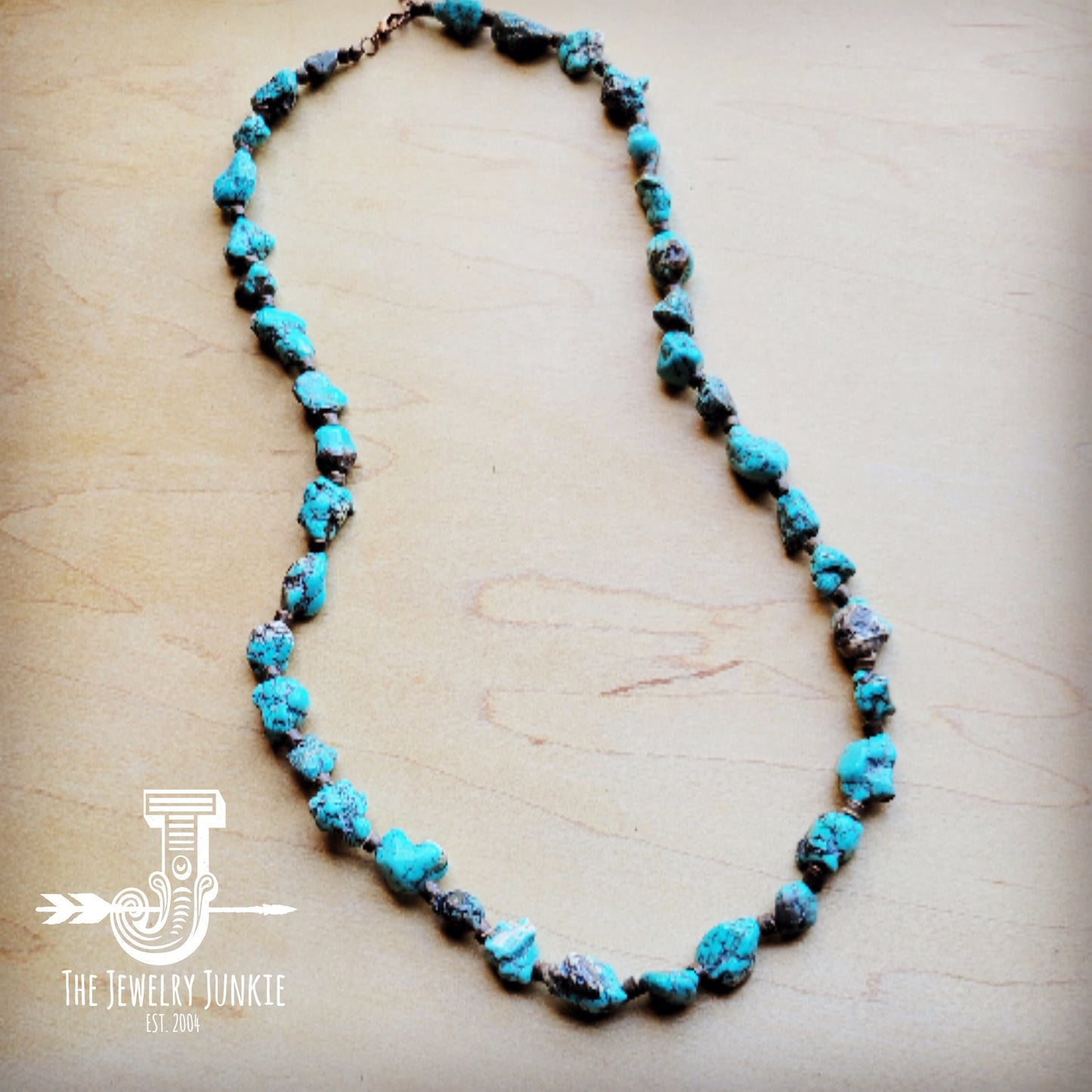 Long Blue Turquoise and Wood Necklace 259k