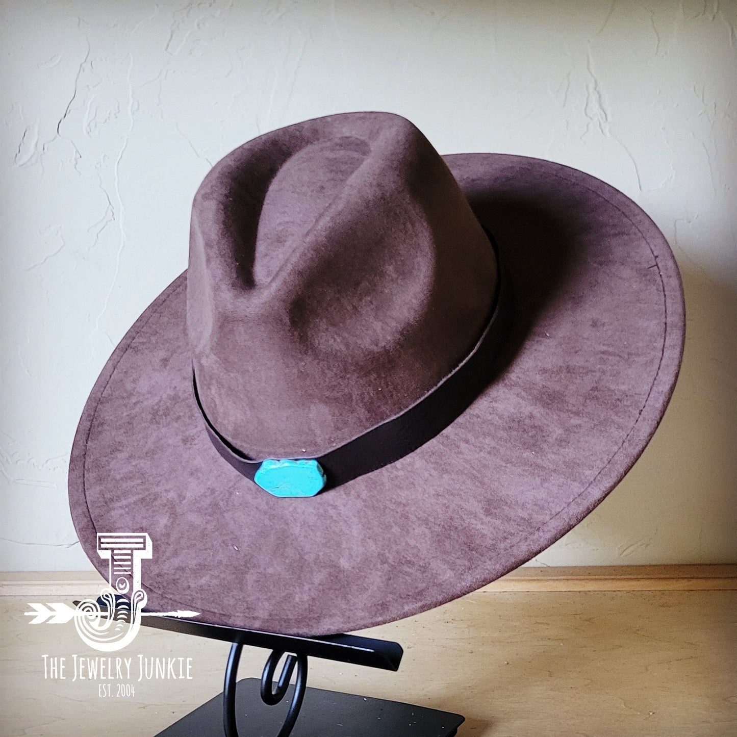 Brown Leather Hat Band w/ Turquoise Slab + Choice of Boho Hat