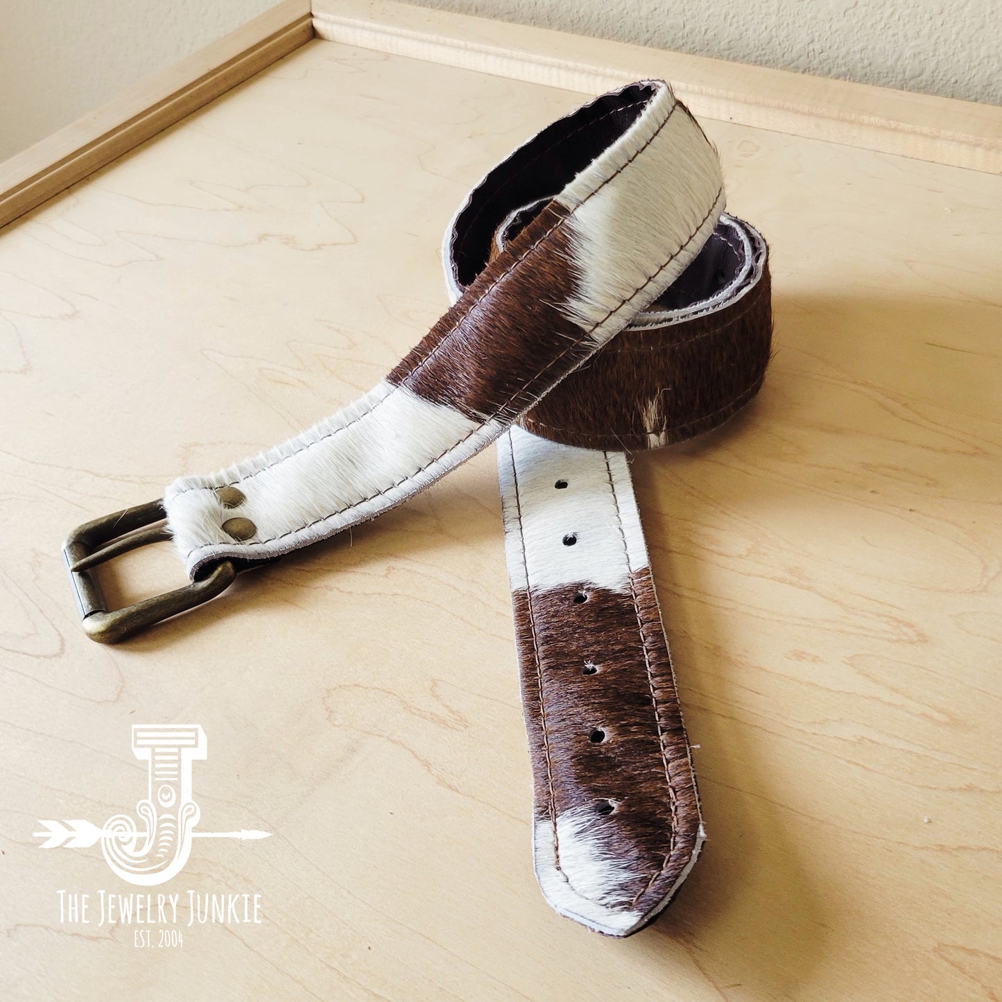 Hair-on-Hide Brown & White Genuine Leather Belt 906z