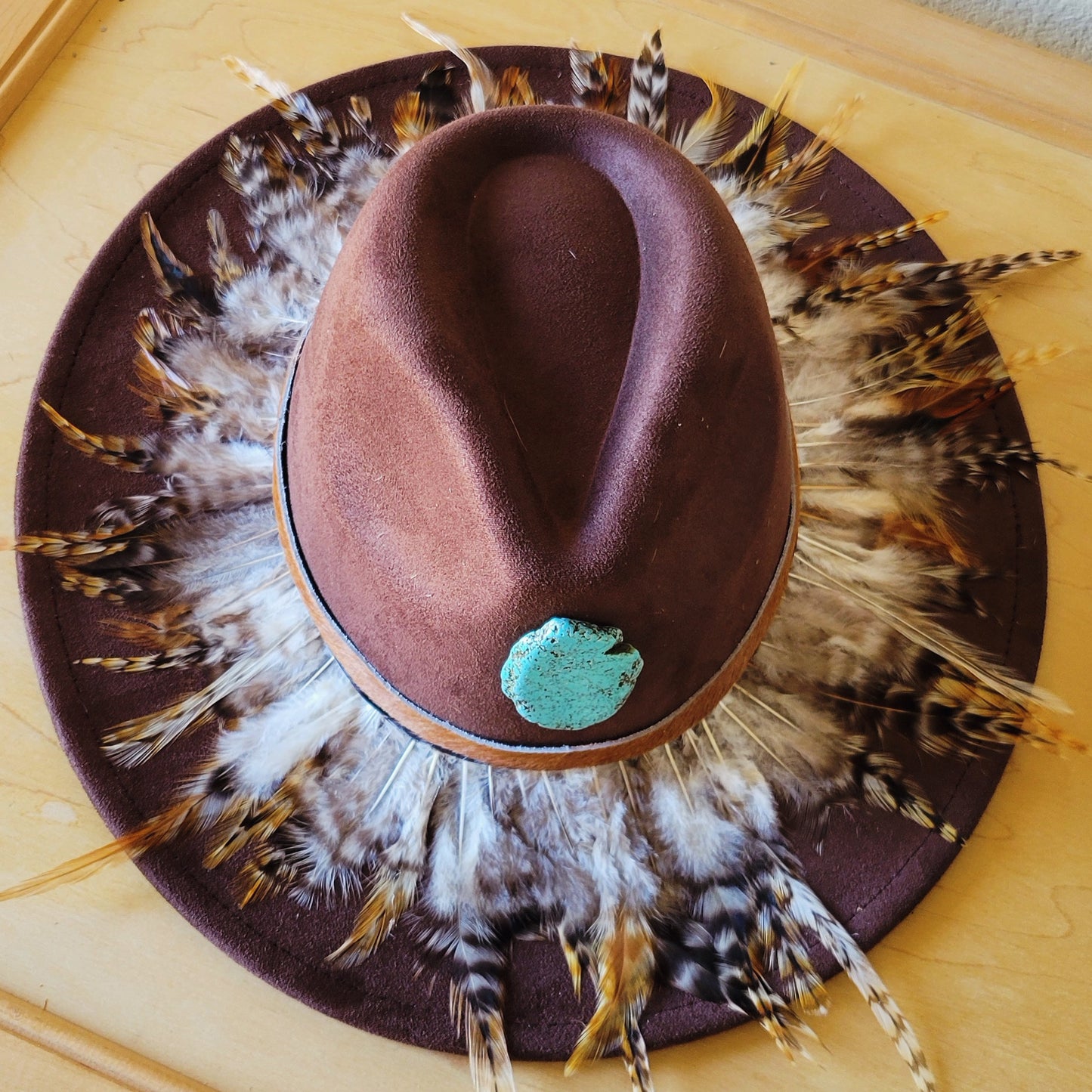 CUSTOM Feather & Turquoise Cowgirl Western Boho Hat A64