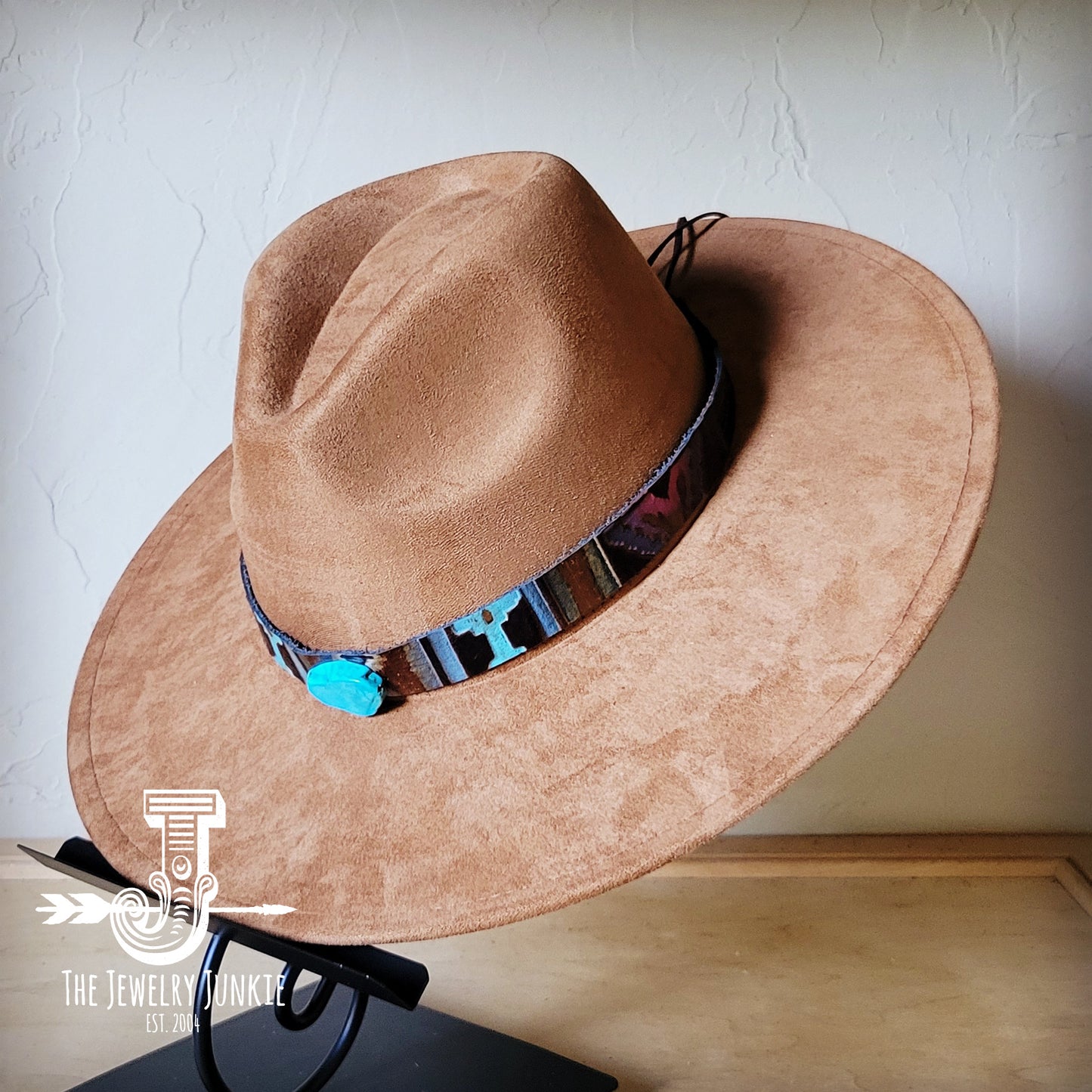 Boho Western hat with genuine leather hat band and Turquoise stone