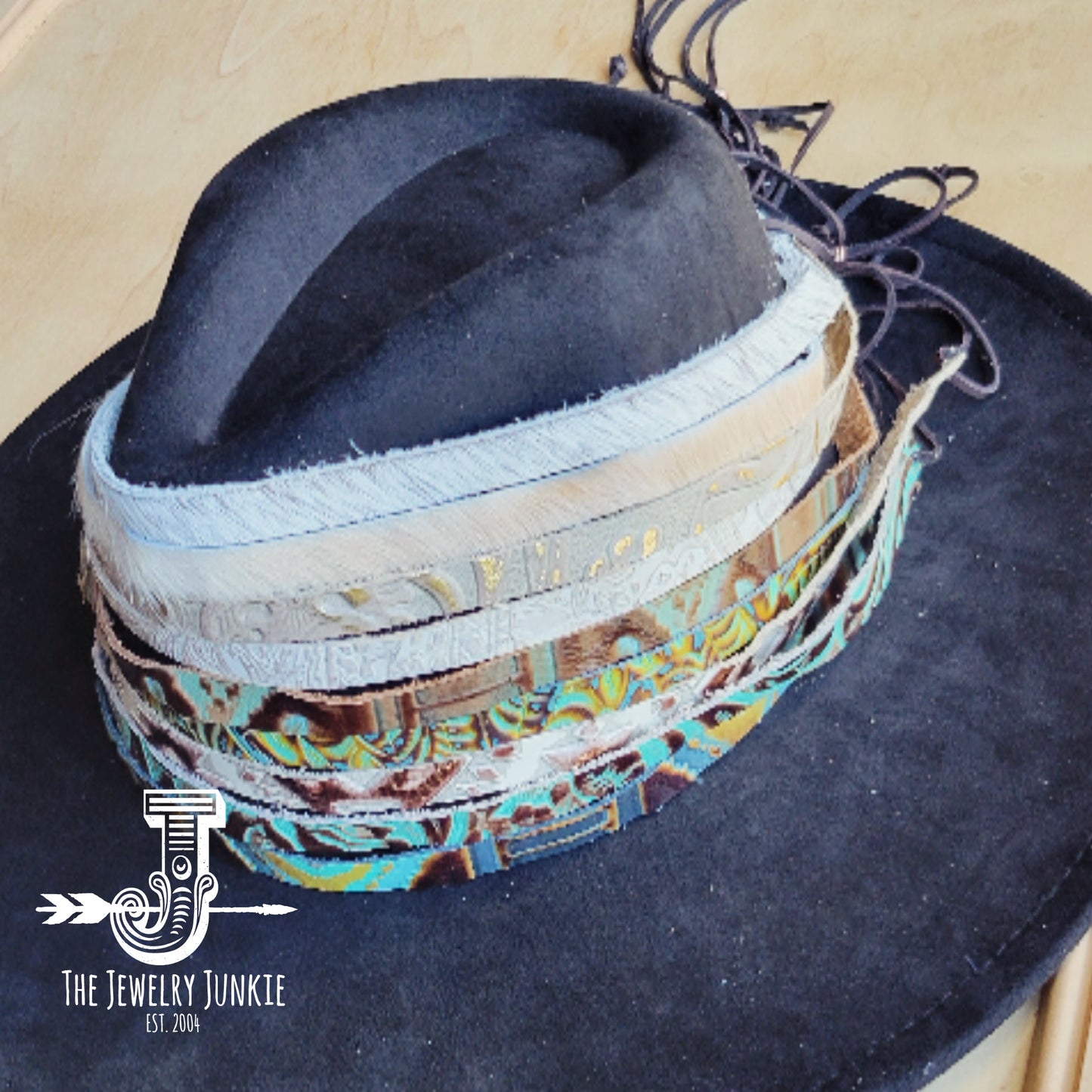 **Tan Metallic Leather Hat Band Only 984b