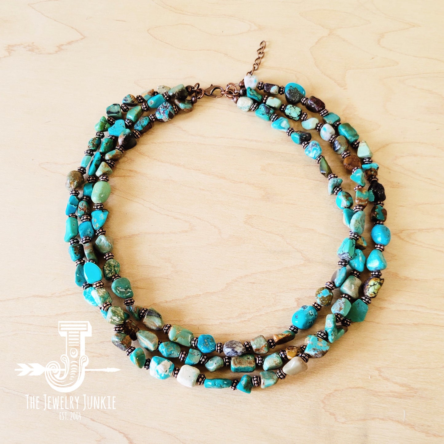 Genuine HuBei Turquoise & Wood Triple Strand Necklace 259s