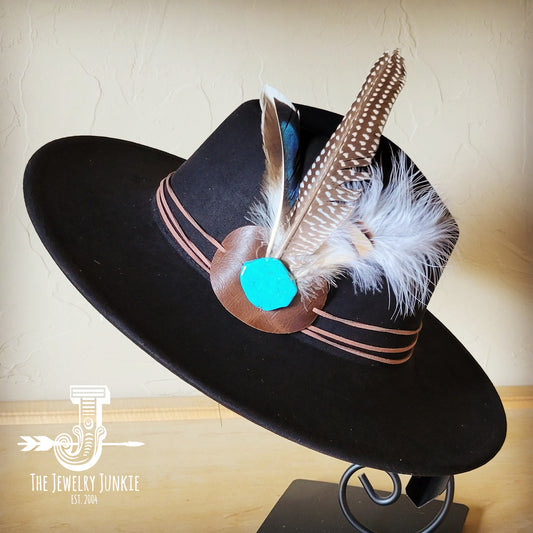 Guinea Marabou Feather & Turquoise Slab Hat Band + Choice of Hat 985y