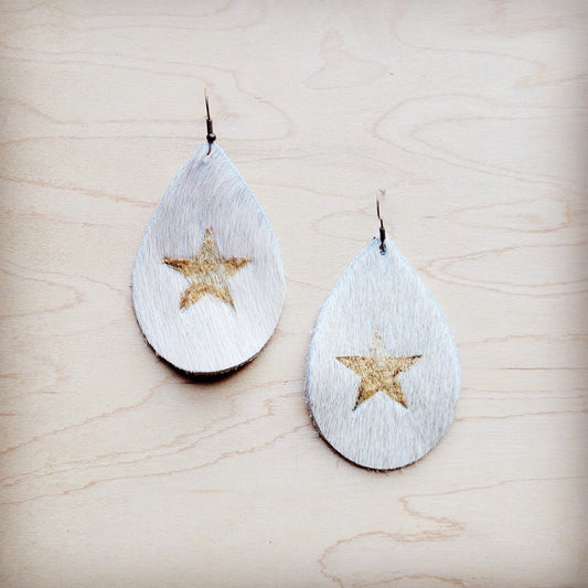 Leather Teardrop Earrings Branded Hair-on-Hide Star 224q