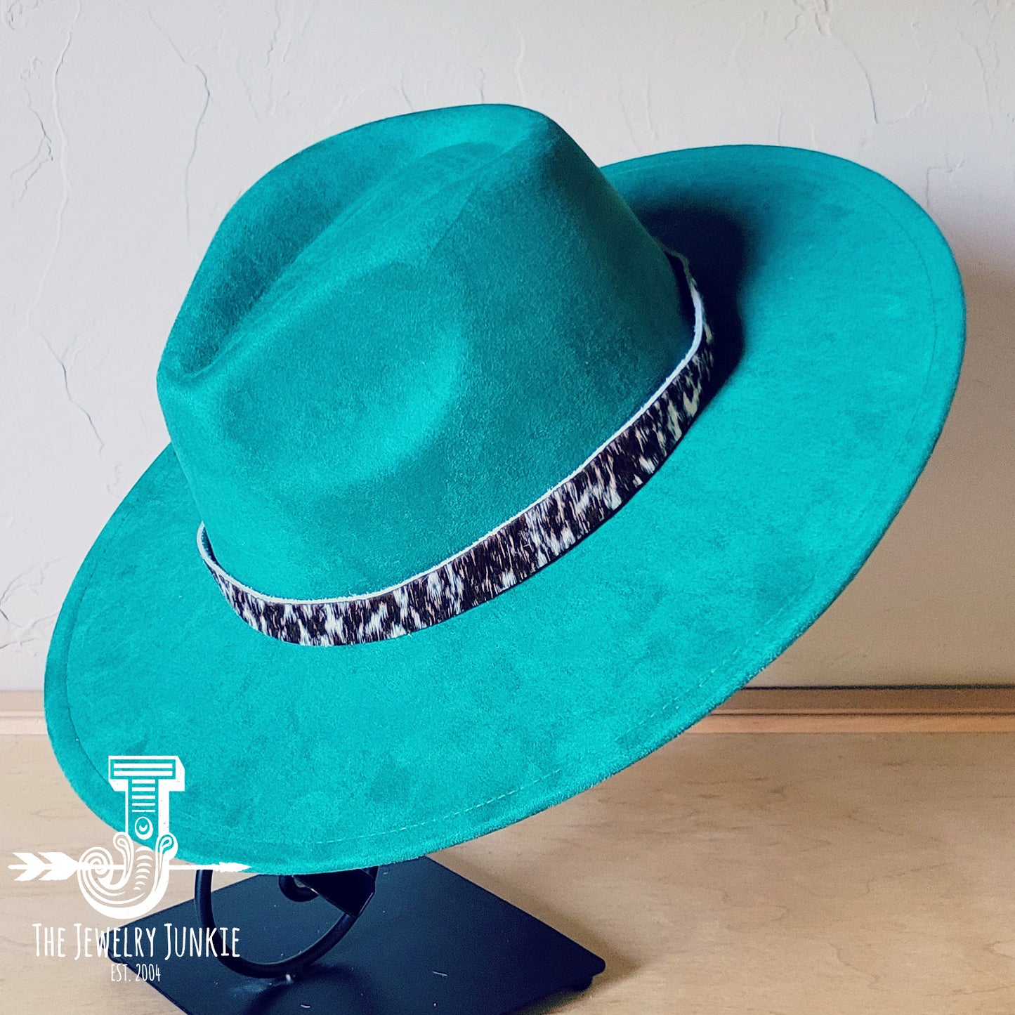 Boho Western hat with genuine leather hat band feathers and turquoise