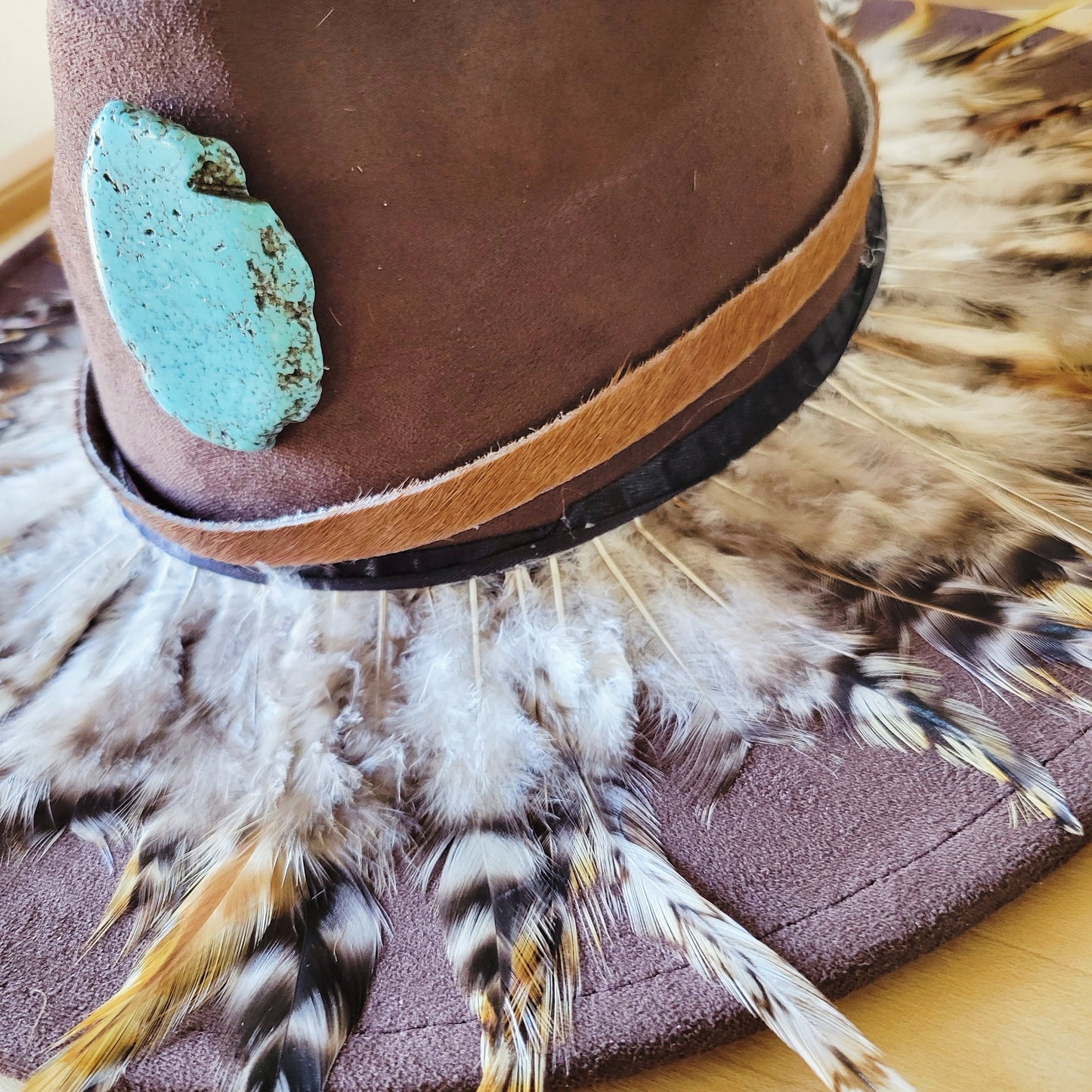 CUSTOM Feather & Turquoise Cowgirl Western Boho Hat A64