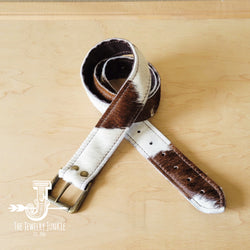 Hair-on-Hide Brown & White Genuine Leather Belt 906z