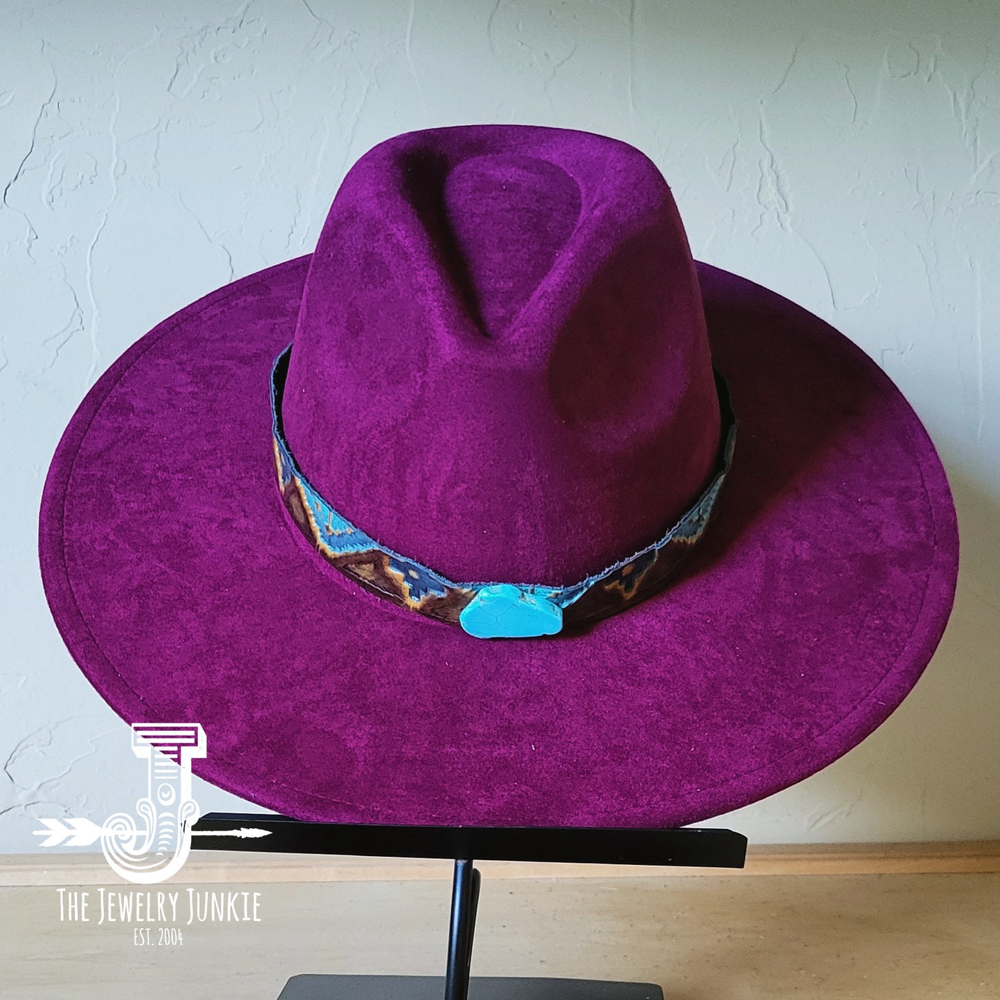 Boho Western hat with genuine leather hat band and Turquoise stone