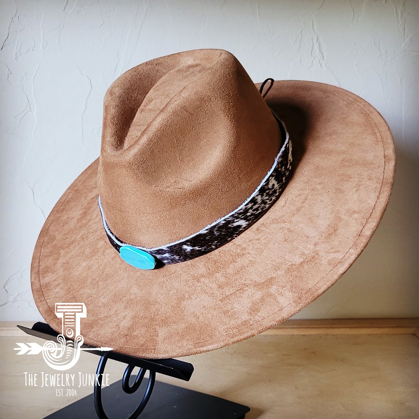 Boho Western hat with genuine leather hat band and Turquoise stone